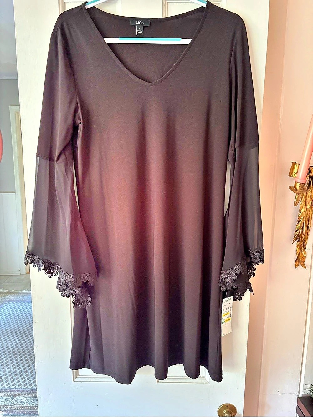 MSK Black Lace Trim Mini Dress Size Large NWT